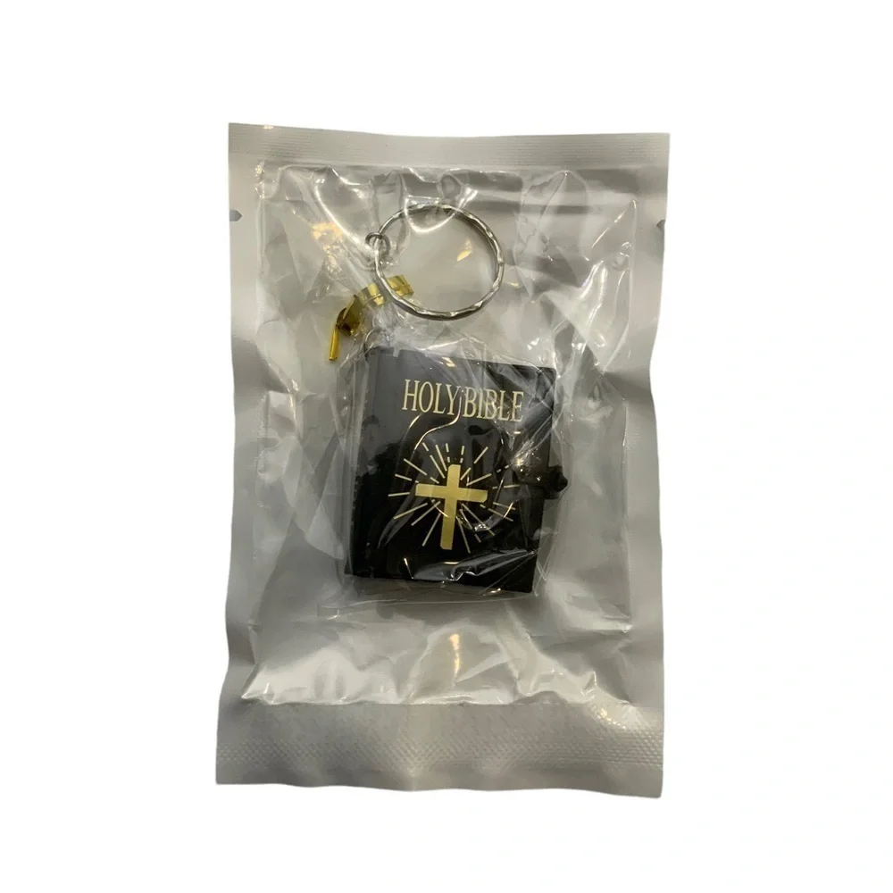 Bible Keychain Turnable Pages Pages Religious Mini Bible Book Pendant Black Gold